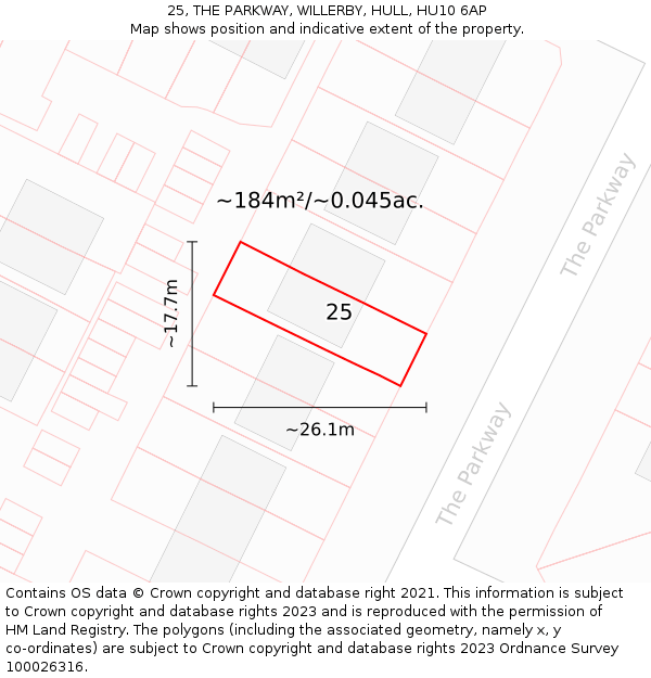 25, THE PARKWAY, WILLERBY, HULL, HU10 6AP: Plot and title map