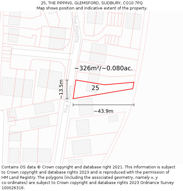 25, THE PIPPINS, GLEMSFORD, SUDBURY, CO10 7PQ: Plot and title map