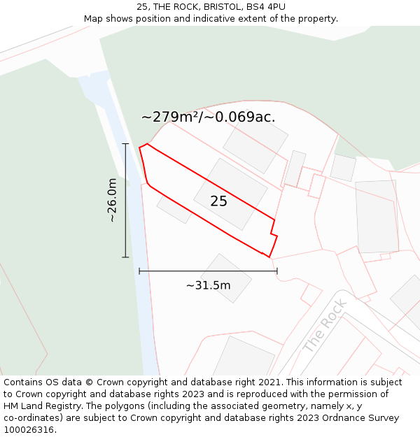 25, THE ROCK, BRISTOL, BS4 4PU: Plot and title map