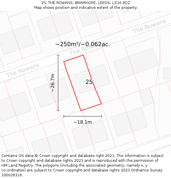 25, THE ROWANS, BRAMHOPE, LEEDS, LS16 9DZ: Plot and title map