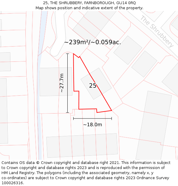 25, THE SHRUBBERY, FARNBOROUGH, GU14 0RQ: Plot and title map