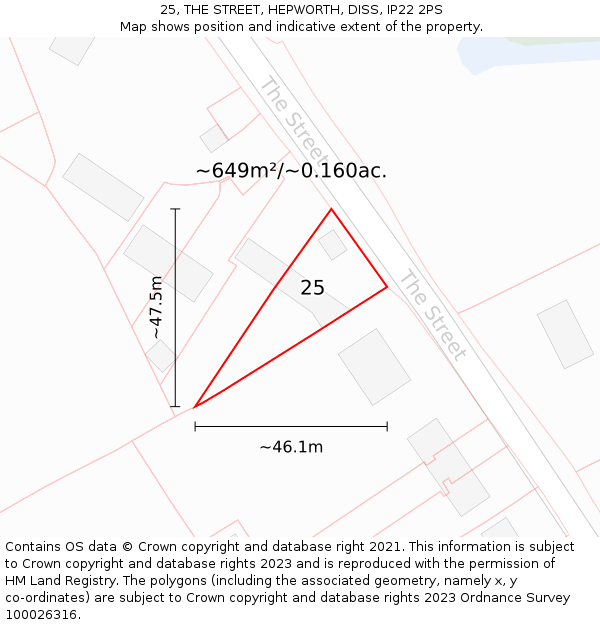 25, THE STREET, HEPWORTH, DISS, IP22 2PS: Plot and title map