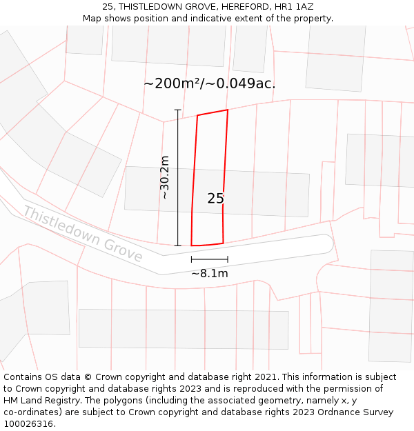 25, THISTLEDOWN GROVE, HEREFORD, HR1 1AZ: Plot and title map