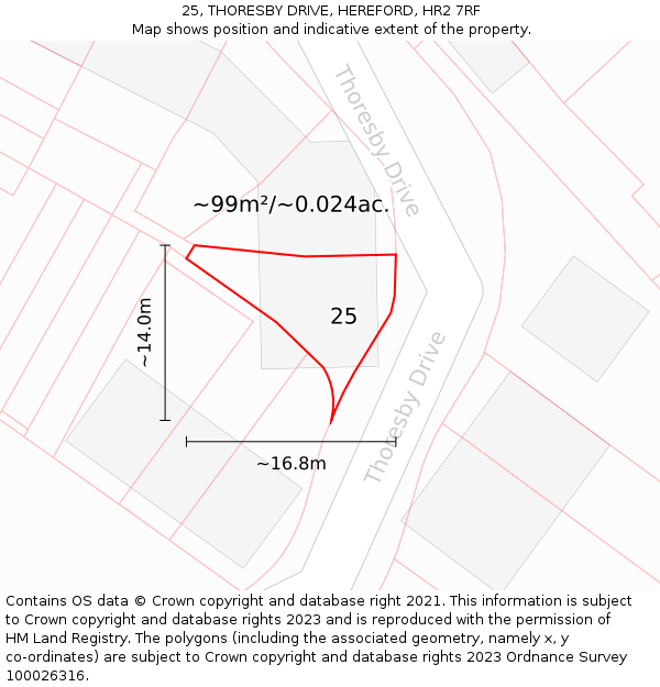 25, THORESBY DRIVE, HEREFORD, HR2 7RF: Plot and title map