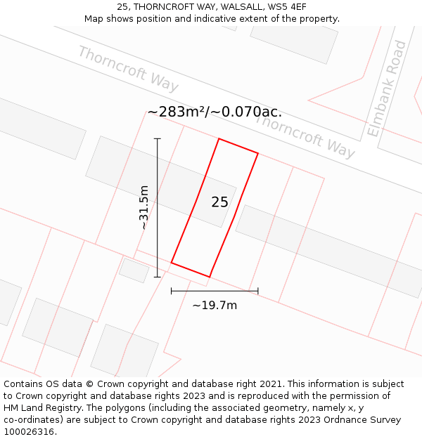 25, THORNCROFT WAY, WALSALL, WS5 4EF: Plot and title map