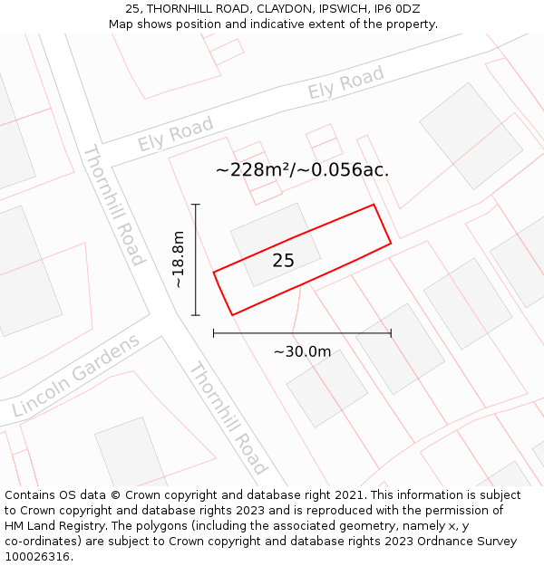 25, THORNHILL ROAD, CLAYDON, IPSWICH, IP6 0DZ: Plot and title map