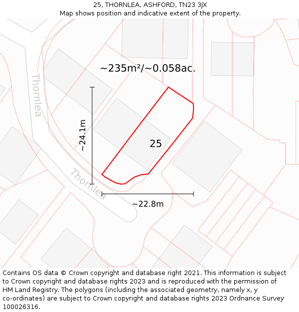 25, THORNLEA, ASHFORD, TN23 3JX: Plot and title map