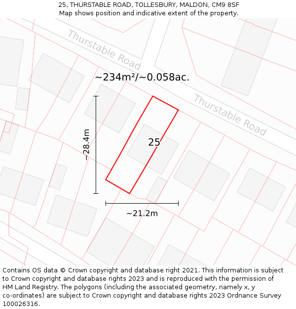 25, THURSTABLE ROAD, TOLLESBURY, MALDON, CM9 8SF: Plot and title map