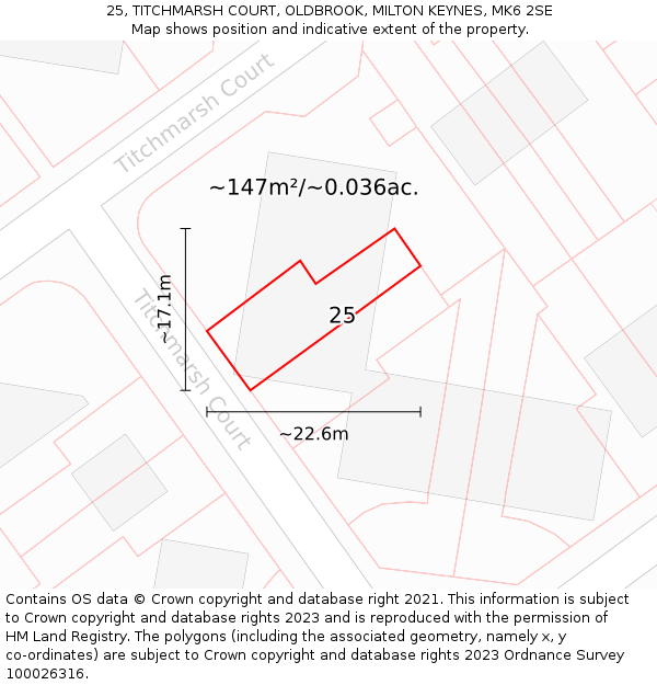 25, TITCHMARSH COURT, OLDBROOK, MILTON KEYNES, MK6 2SE: Plot and title map