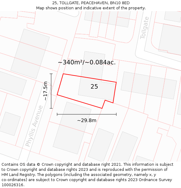 25, TOLLGATE, PEACEHAVEN, BN10 8ED: Plot and title map