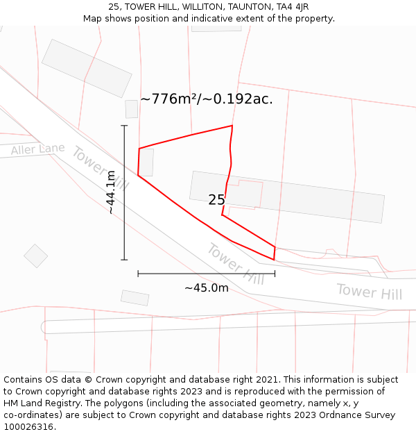 25, TOWER HILL, WILLITON, TAUNTON, TA4 4JR: Plot and title map