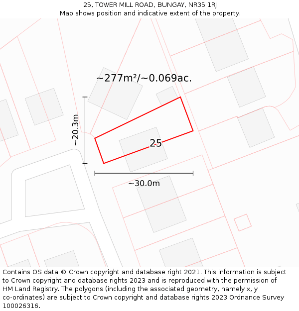 25, TOWER MILL ROAD, BUNGAY, NR35 1RJ: Plot and title map