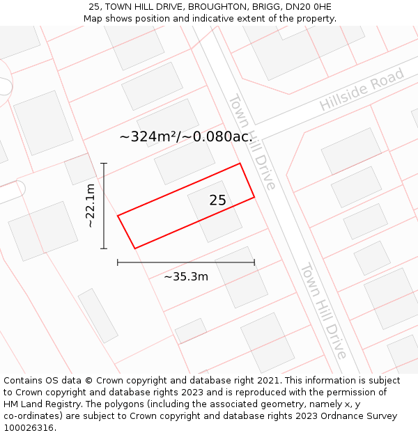 25, TOWN HILL DRIVE, BROUGHTON, BRIGG, DN20 0HE: Plot and title map