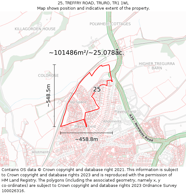 25, TREFFRY ROAD, TRURO, TR1 1WL: Plot and title map