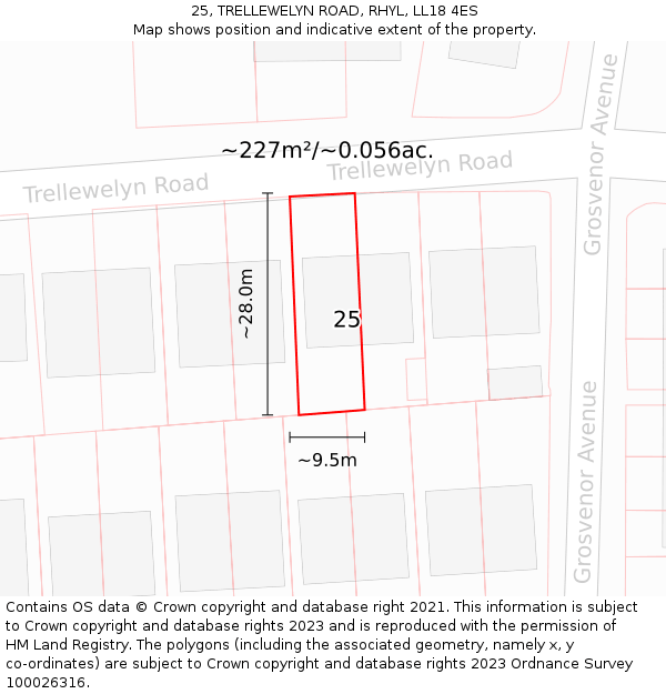 25, TRELLEWELYN ROAD, RHYL, LL18 4ES: Plot and title map