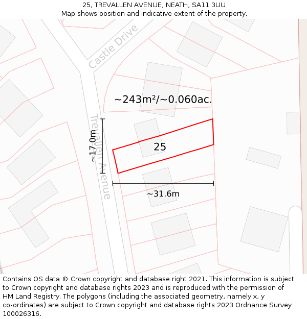 25, TREVALLEN AVENUE, NEATH, SA11 3UU: Plot and title map