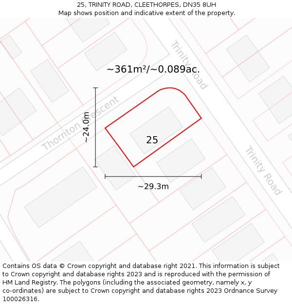 25, TRINITY ROAD, CLEETHORPES, DN35 8UH: Plot and title map