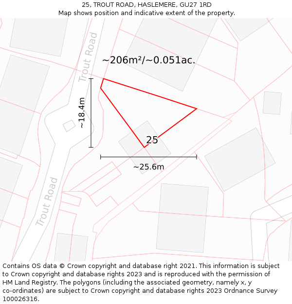 25, TROUT ROAD, HASLEMERE, GU27 1RD: Plot and title map