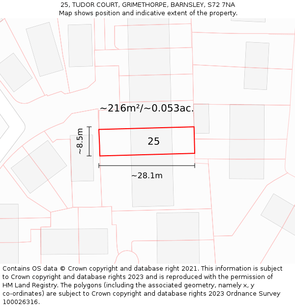 25, TUDOR COURT, GRIMETHORPE, BARNSLEY, S72 7NA: Plot and title map