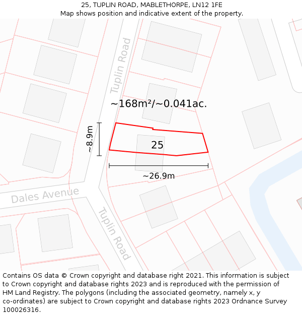 25, TUPLIN ROAD, MABLETHORPE, LN12 1FE: Plot and title map