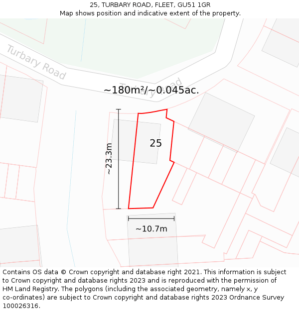 25, TURBARY ROAD, FLEET, GU51 1GR: Plot and title map