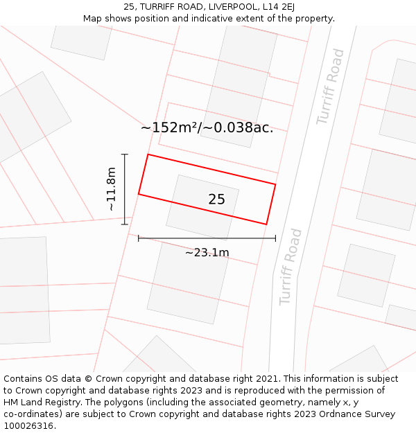 25, TURRIFF ROAD, LIVERPOOL, L14 2EJ: Plot and title map