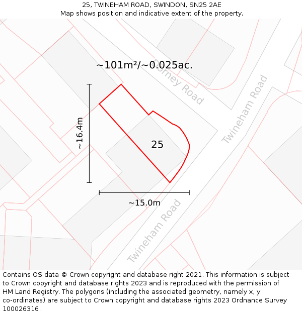 25, TWINEHAM ROAD, SWINDON, SN25 2AE: Plot and title map