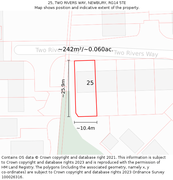 25, TWO RIVERS WAY, NEWBURY, RG14 5TE: Plot and title map