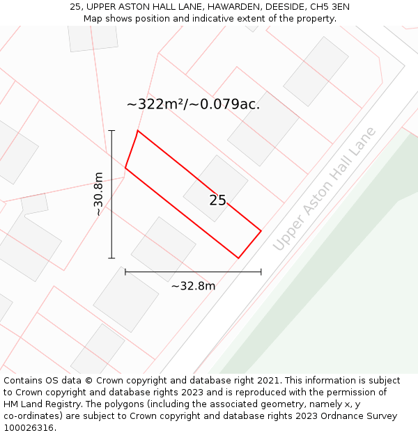 25, UPPER ASTON HALL LANE, HAWARDEN, DEESIDE, CH5 3EN: Plot and title map