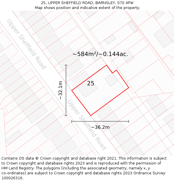 25, UPPER SHEFFIELD ROAD, BARNSLEY, S70 4PW: Plot and title map