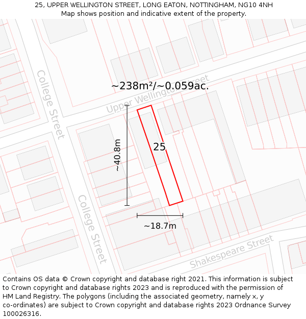 25, UPPER WELLINGTON STREET, LONG EATON, NOTTINGHAM, NG10 4NH: Plot and title map