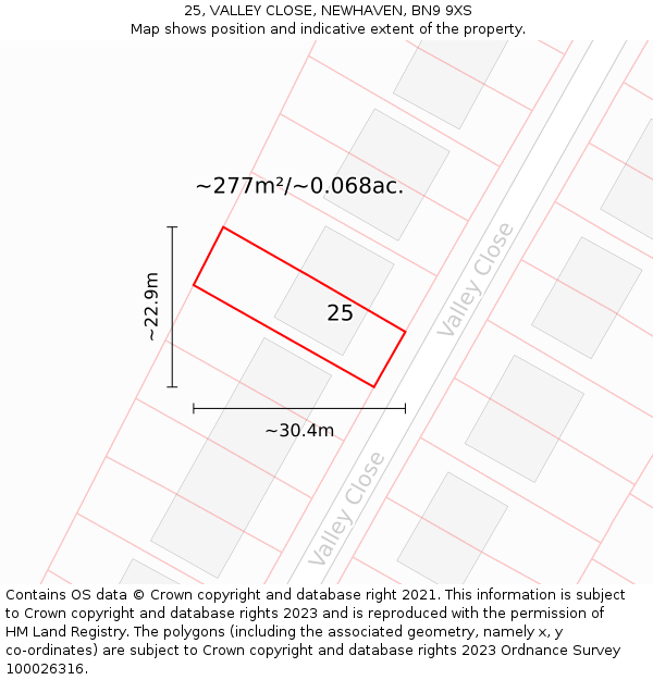 25, VALLEY CLOSE, NEWHAVEN, BN9 9XS: Plot and title map