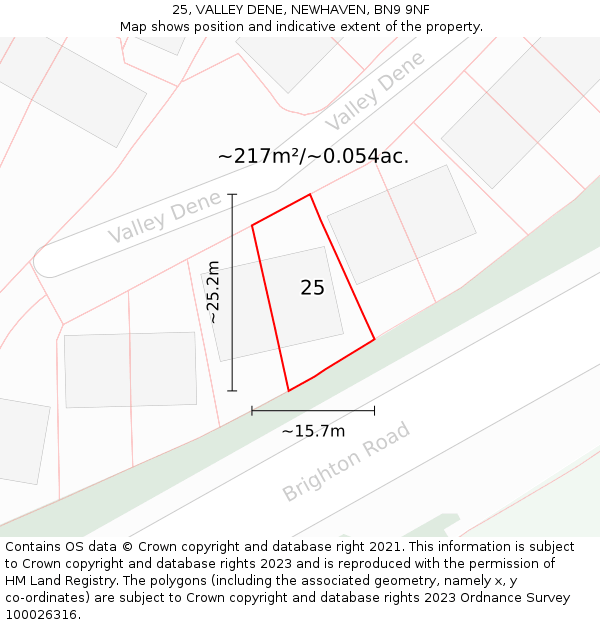 25, VALLEY DENE, NEWHAVEN, BN9 9NF: Plot and title map