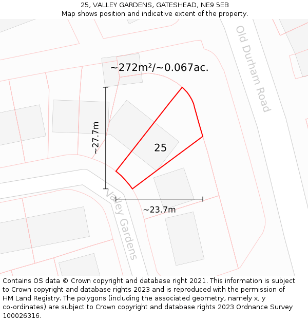 25, VALLEY GARDENS, GATESHEAD, NE9 5EB: Plot and title map