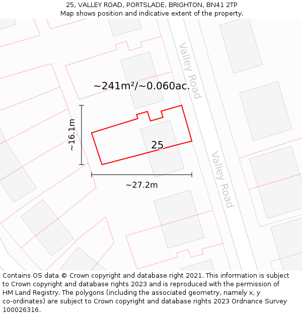 25, VALLEY ROAD, PORTSLADE, BRIGHTON, BN41 2TP: Plot and title map