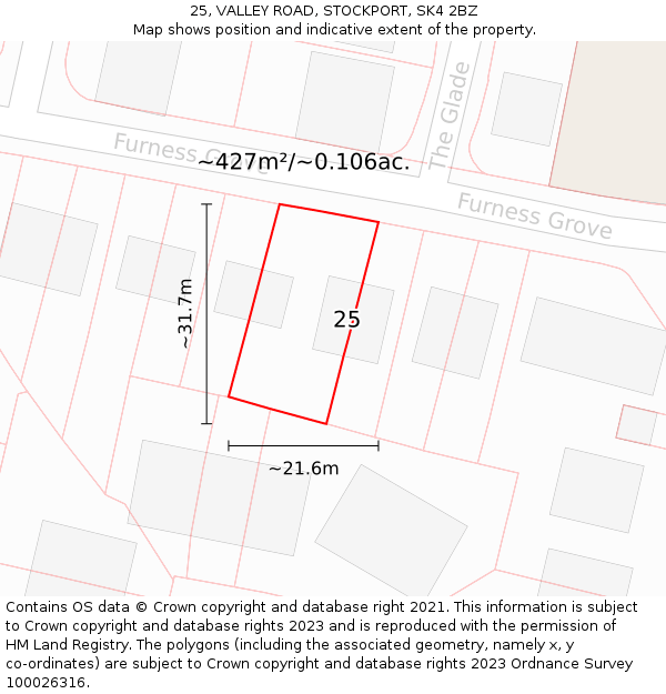 25, VALLEY ROAD, STOCKPORT, SK4 2BZ: Plot and title map