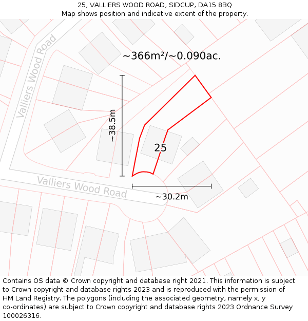 25, VALLIERS WOOD ROAD, SIDCUP, DA15 8BQ: Plot and title map