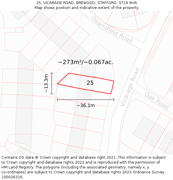 25, VICARAGE ROAD, BREWOOD, STAFFORD, ST19 9HA: Plot and title map