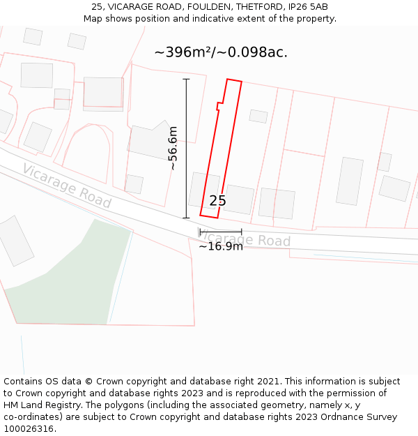 25, VICARAGE ROAD, FOULDEN, THETFORD, IP26 5AB: Plot and title map