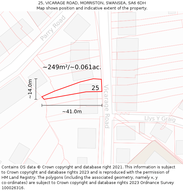 25, VICARAGE ROAD, MORRISTON, SWANSEA, SA6 6DH: Plot and title map