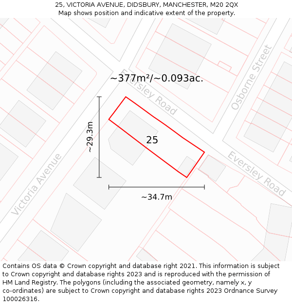 25, VICTORIA AVENUE, DIDSBURY, MANCHESTER, M20 2QX: Plot and title map