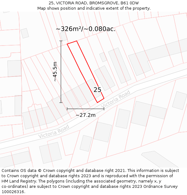 25, VICTORIA ROAD, BROMSGROVE, B61 0DW: Plot and title map