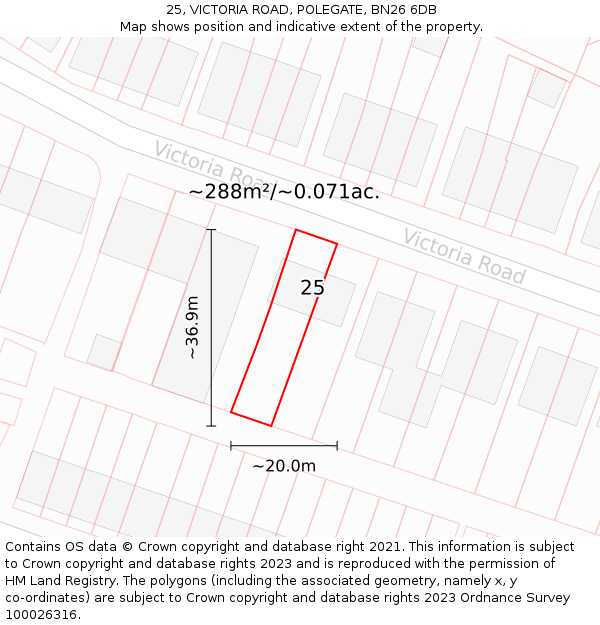 25, VICTORIA ROAD, POLEGATE, BN26 6DB: Plot and title map