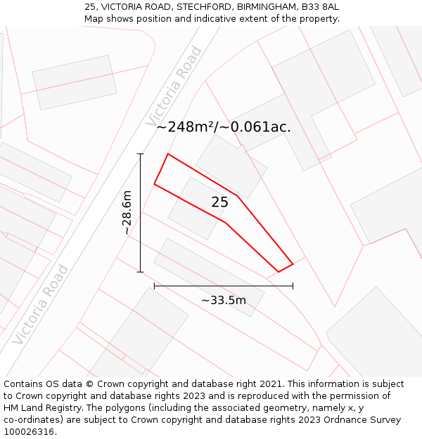 25, VICTORIA ROAD, STECHFORD, BIRMINGHAM, B33 8AL: Plot and title map