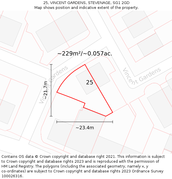 25, VINCENT GARDENS, STEVENAGE, SG1 2GD: Plot and title map