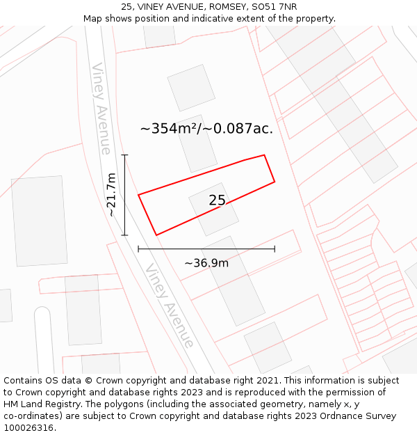 25, VINEY AVENUE, ROMSEY, SO51 7NR: Plot and title map