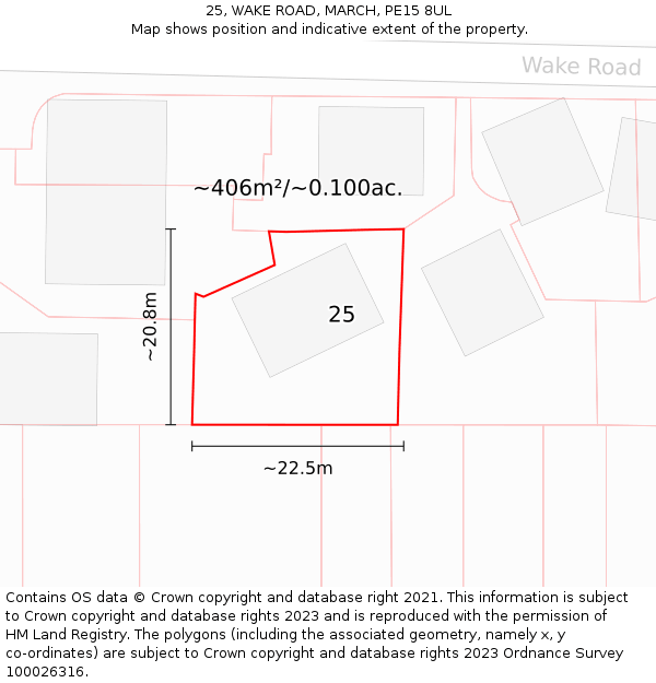 25, WAKE ROAD, MARCH, PE15 8UL: Plot and title map