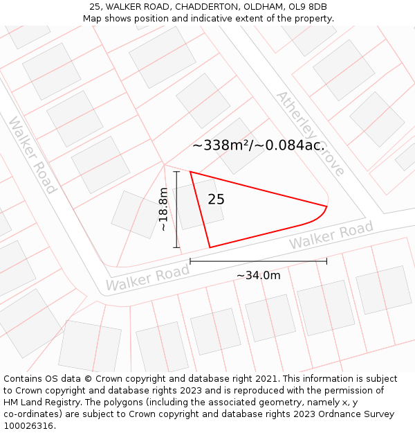 25, WALKER ROAD, CHADDERTON, OLDHAM, OL9 8DB: Plot and title map