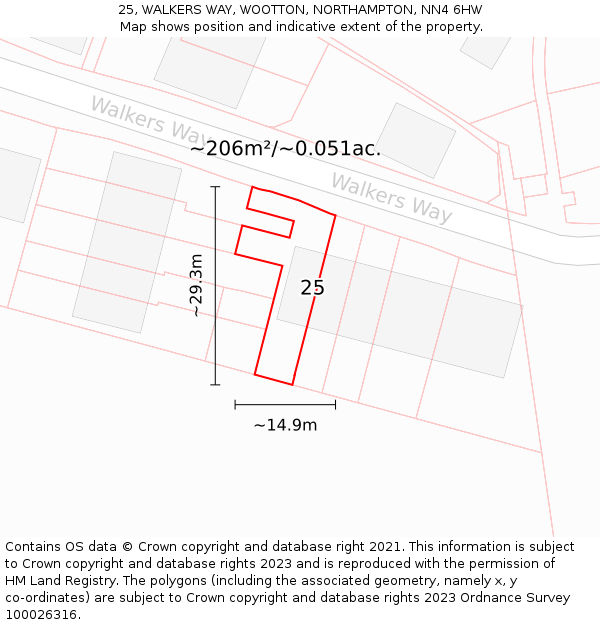 25, WALKERS WAY, WOOTTON, NORTHAMPTON, NN4 6HW: Plot and title map