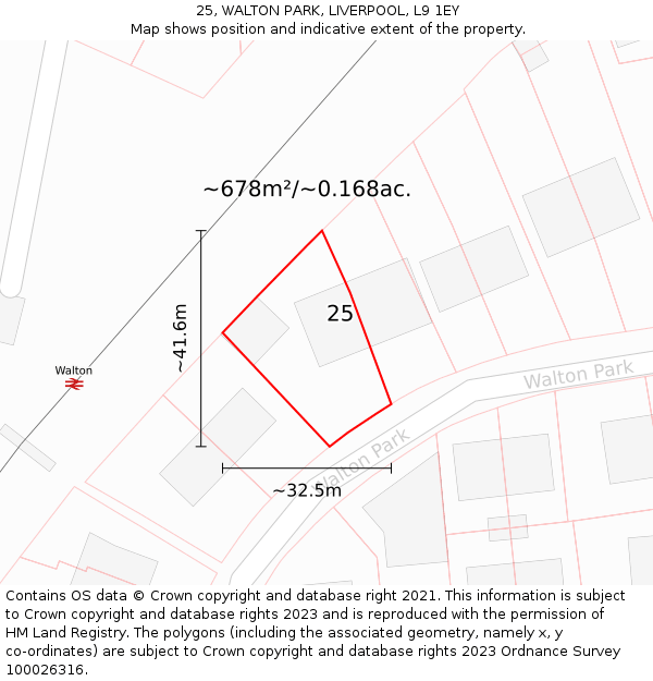 25, WALTON PARK, LIVERPOOL, L9 1EY: Plot and title map